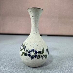 Ken Edwards Tonala Bud Vase Mexico Blue Floral Signed Pottery Excellent